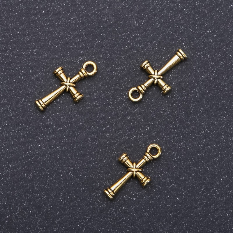 Pendant Findings Cross 'Gold', diameter 11mm, length 11mm, packaging 20 g, 25 pcs. (+ -)