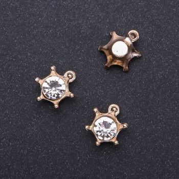 Pendant finding Crown 'gold' with crystal, diameter 16mm, length 18mm, packaging 8 pcs. (±)