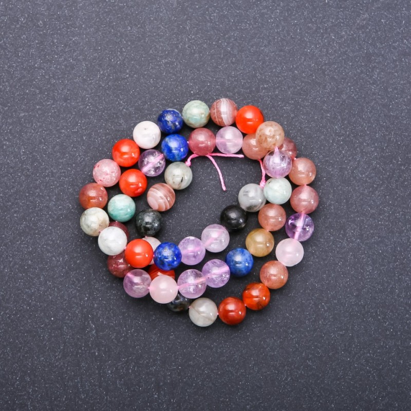 Natural stone beads assortment, smooth strand, round beads, 8 mm diameter, 38 cm length (+-+)