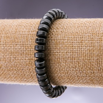 Bracelet with natural hematite stone, smooth rondelle bead, diameter 8×5 mm, length 18 mm