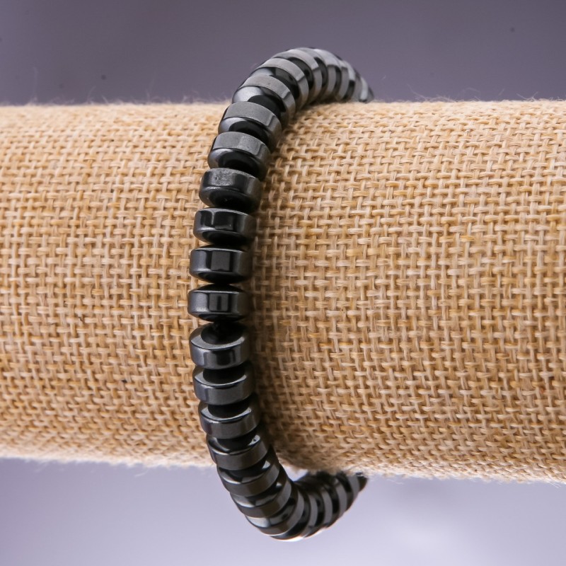 Bracelet with natural hematite stone, smooth rondelle bead, diameter 8×5 mm, length 18 mm