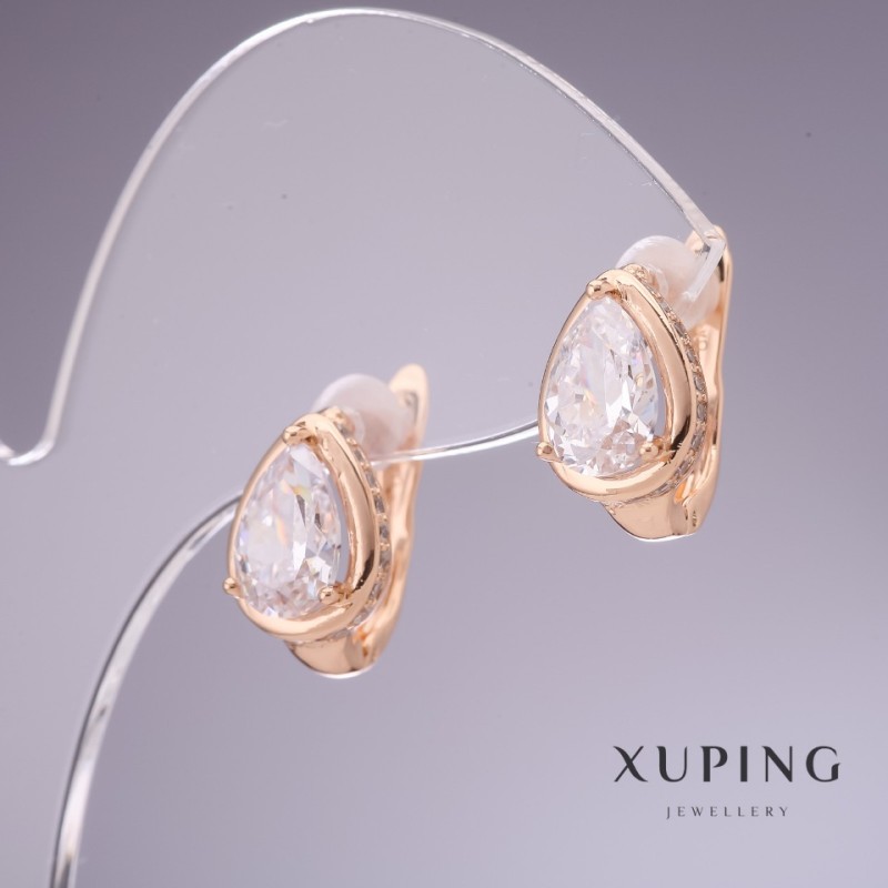 Xuping Earrings with White Zirconia "Drop" 13×9 mm 18K Gold-Plated