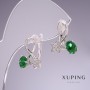 Sale! Xuping Earrings with Green Zircons 'Stars' 17x14mm Rhodium