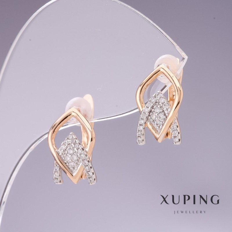 Sale! Xuping Earrings with White Rhinestones 14x9mm Rhodium, 18k Gold Plating