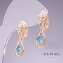 Sale! Xuping Earrings with Blue Zircons "Topaz" 26×8mm 18K Gold-Plated