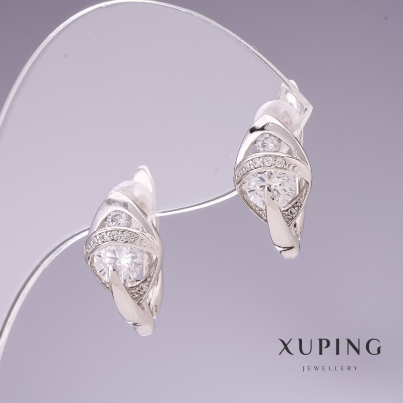 Discount! Xuping earrings with white zircons 14x9mm rhodium-plated