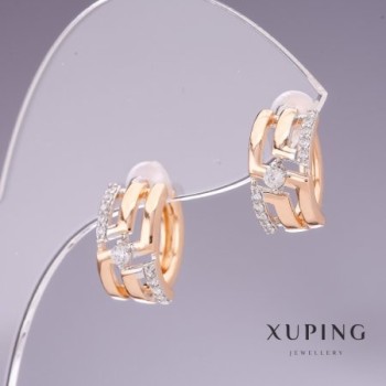 Xuping Earrings with 18K Gold Plating and Rhodium with White Crystals 7x13mm