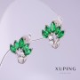Xuping earrings with green cubic zirconia Vier, diameter 12mm, length 15mm rhodium