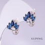Xuping earrings with blue cubic zirconia 'Fan', 12 mm Diameter, 15 mm Length, Rhodium-Plated