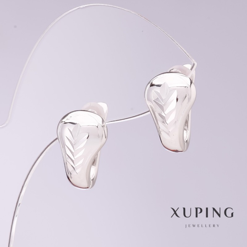 Xuping Earrings, 9mm Diameter, 17mm Length, Rhodium