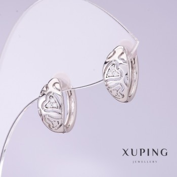 Discount! Xuping carved-heart earrings, 7mm diameter, 15mm length, rhodium-coated