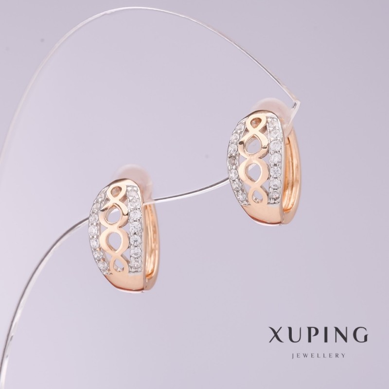 Discount! Xuping Earrings with White Crystals, 7mm Diameter, 13mm Length, 18k Gold Plating, Rhodium