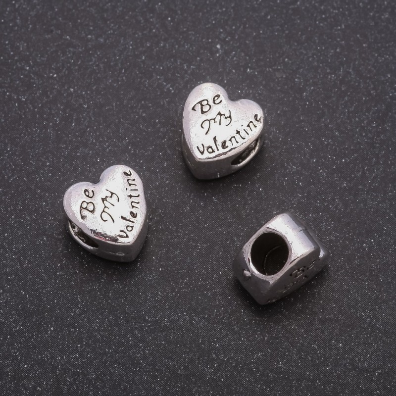 Heart Bead Insert Findings, 10x10 mm diameter, bore 4 mm, 4 mm facet. 20 g ± 9 pcs