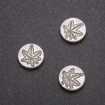Bead insert 'Hemp Leaf', diameter 12x3.5 mm, inner diameter 1 mm, fac. 20 g +/- 11 pcs