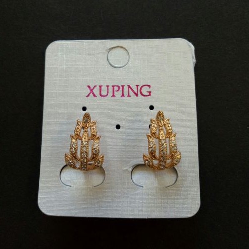 Earrings Xuping Gold-Plated Leaves 18K with White Stones 17x11 mm