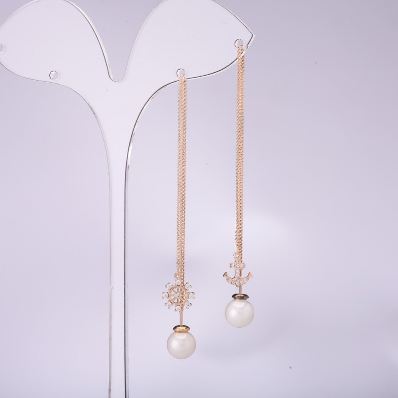 Long asymmetric stud earrings, 925 'Sea' series, 8 mm thick, length 107–135 mm, gold plated