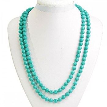 Green turquoise with veining necklace, 8mm beads, 118 cm long