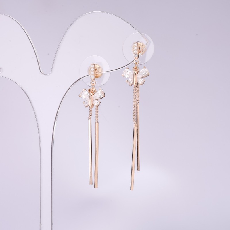 Long earrings, 925 Series 'Butterflies', 10 mm thick, 53 mm long, gold-plated