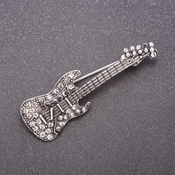 Guitar Brooch 54×18mm in Dark Crystals, Dark Metal