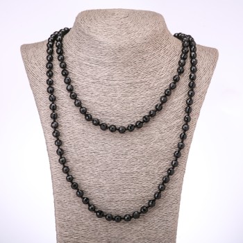 Agate Beaded Necklace (named) Black Czech Glass Faceted Bead, 8 mm diameter, 120 cm length