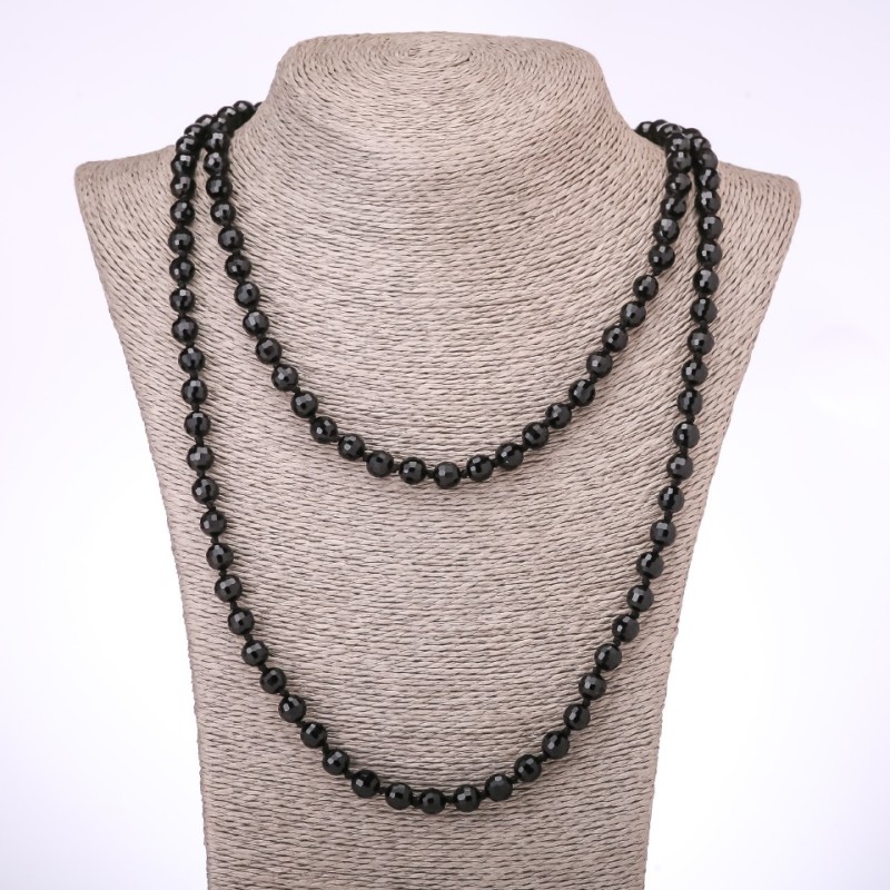 Agate Beaded Necklace (named) Black Czech Glass Faceted Bead, 8 mm diameter, 120 cm length