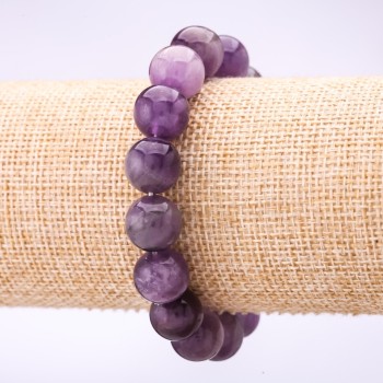 Amethyst bracelet with smooth beads, 10 mm diameter, 18 cm circumference on elastic