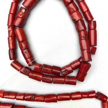 (Price per 100g.) Natural Red Coral Beads, Faceted Cylindrical Cut, Diameter 12 x 22-25 mm + - weight per strand from 350 g +