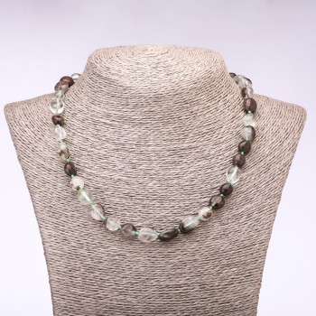 Moss Agate Necklace, hammered finish, bead diameter 6-10 mm, length 48 cm