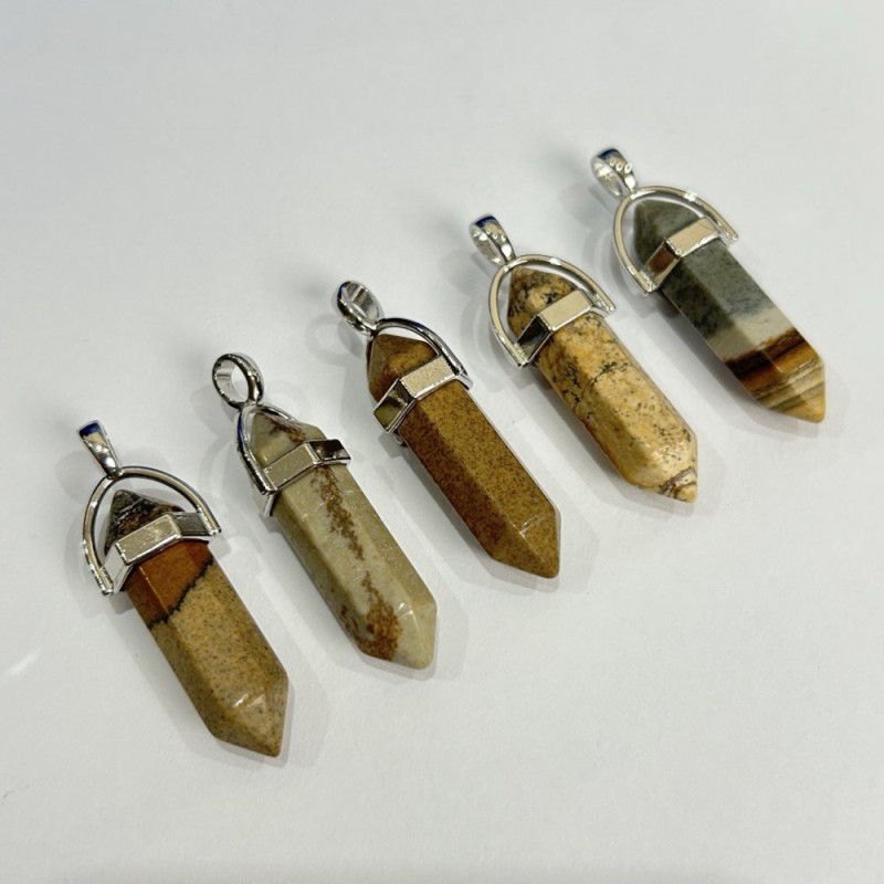 Hexagonal Landscape Jasper Pendant 40x8mm+