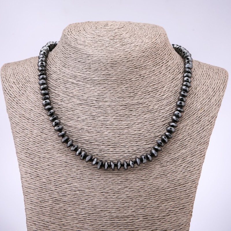 Faceted hematite rondelle necklace, 8x3.5 mm diameter, 45 cm length