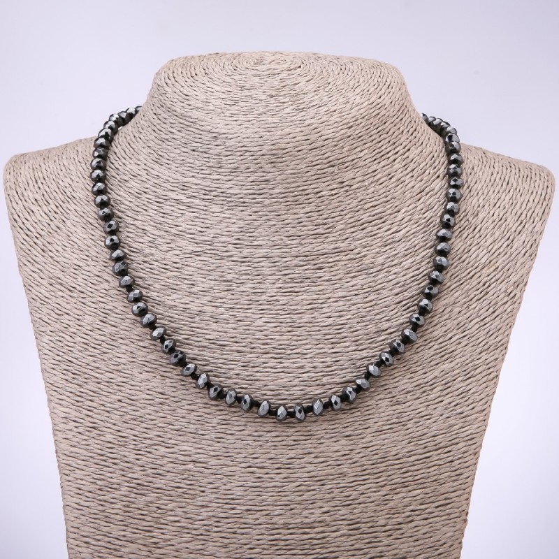 Beaded Necklace with Faceted Hematite Rondelles, 6x4 mm, 45 cm long