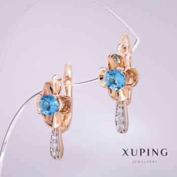 Sale! Xuping Earrings with Blue Stones, 20x10 mm, 18K Plating