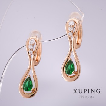 Discount! Xuping Earrings with Green Stones 25x8mm, 18K Gold Plating
