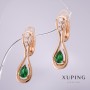 Discount! Xuping Earrings with Green Stones 25x8mm, 18K Gold Plating