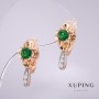 Sale! Xuping Earrings with Green Stones 20x10mm 18K Gold Plating