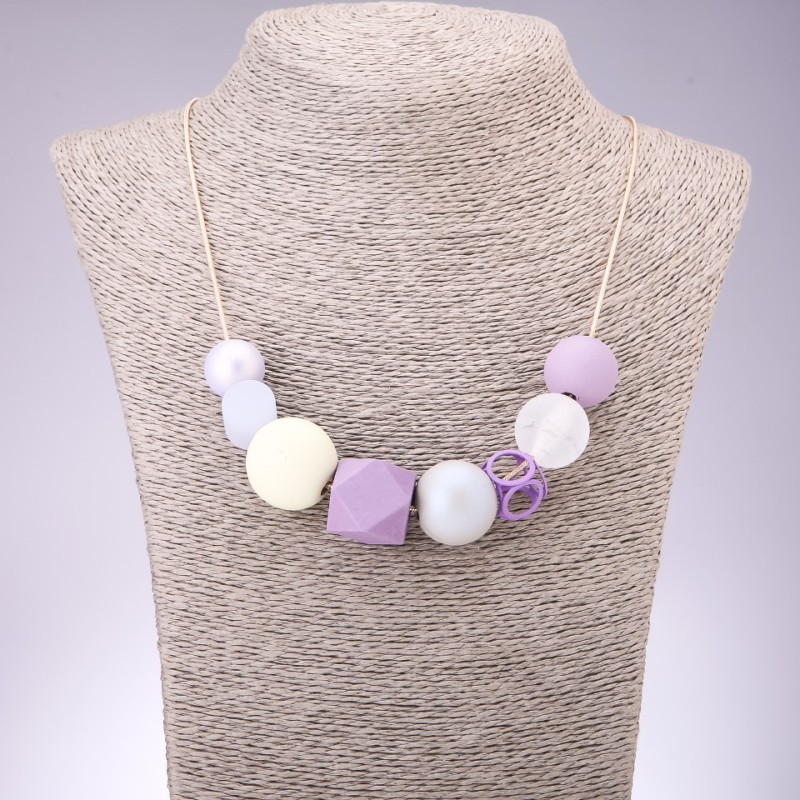 Geometric Necklace with Wooden Beads
