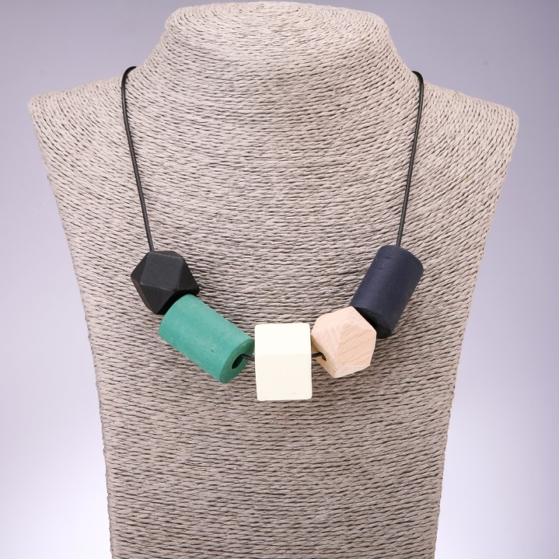 Geometry Necklace with Multicolored Wooden Beads, 45-70 cm, adjustable