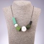 Geometric Necklace made of green wooden beads, length 50-55 cm