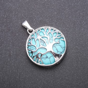 Pendant 'Tree' with green turquoise (imitation), diameter 27mm