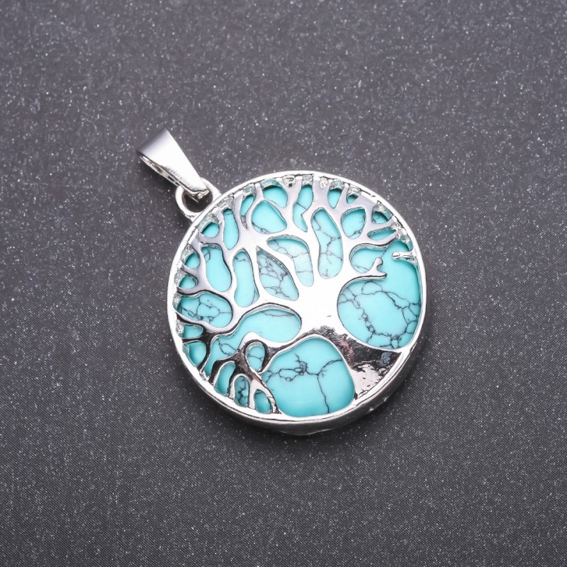 Pendant 'Tree' with green turquoise (imitation), diameter 27mm