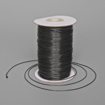 Black waxed craft cord, 1 mm diameter, 150 m length, spool