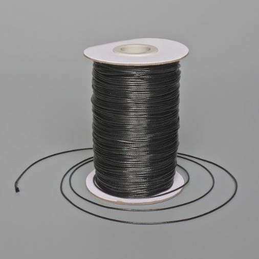 Black waxed craft cord, 1 mm diameter, 150 m length, spool