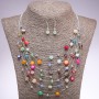 Set of Earrings and Necklace 'On the Strings of the Soul' with multicolor mother-of-pearl beads, diameters 7 mm and 5 mm, length 45–50 cm