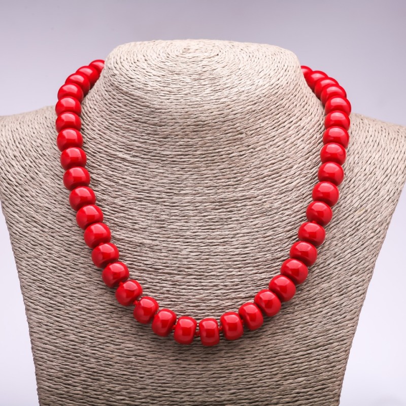 Coral Necklace (Pressed) Rondelle, diameter 12×9 mm, length 45 cm
