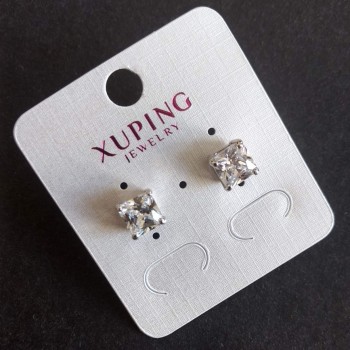 Xuping Stud Earrings with White Stones in a Square 8mm Rhodium-Plated Setting