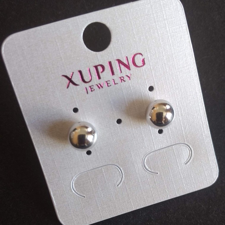 Xuping Ball Stud Earrings, Rhodium-plated, 8mm