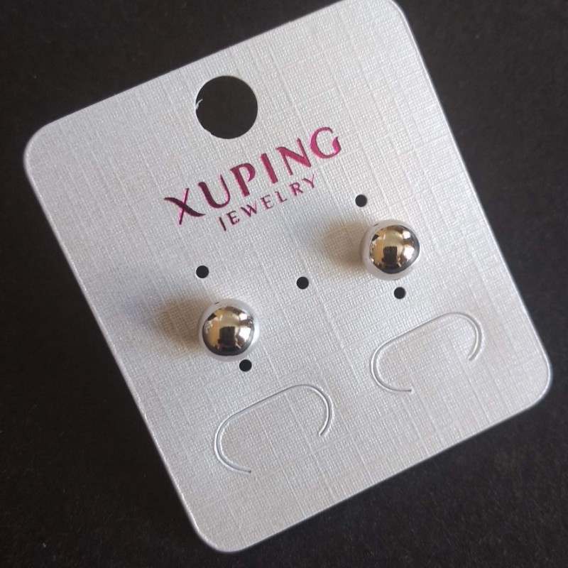 Xuping Ball Stud Earrings - Ball Shape, 7mm Rhodium-Plated
