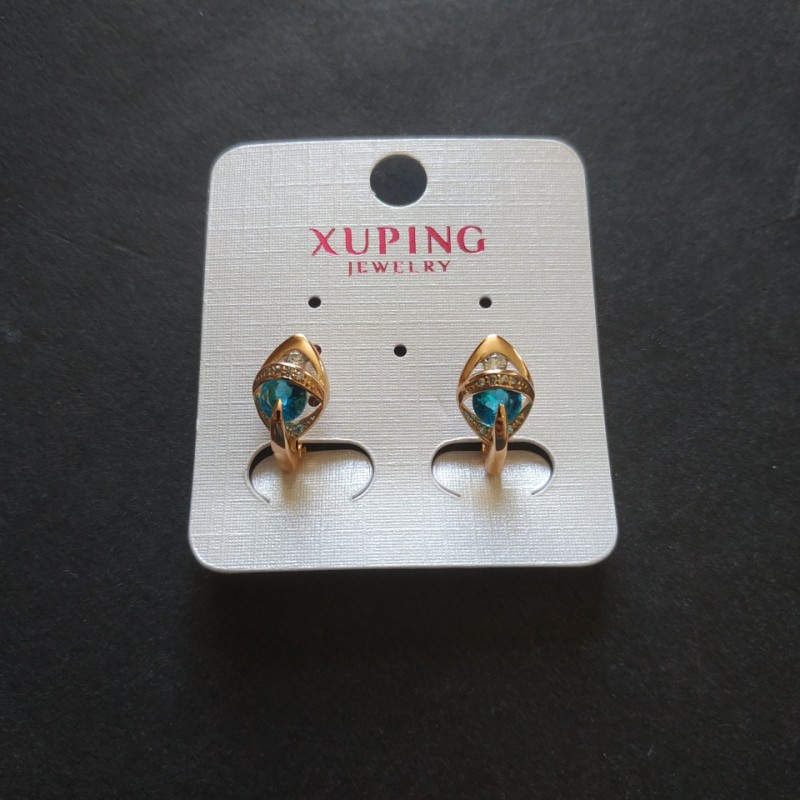 Discount! Xuping Earrings with Blue Stones 15x12mm 18K Gold Plating