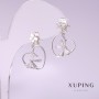 Xuping Earrings 'Hearts with White Stone' 20x15mm Rhodium