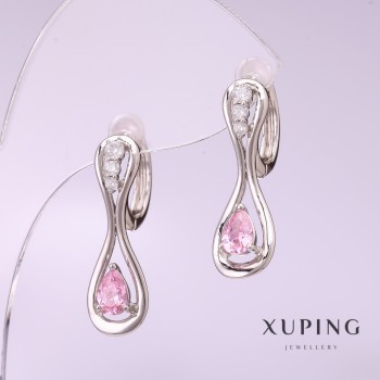 Discount! Xuping Earrings with Pink Stone Rhodium 25x8mm